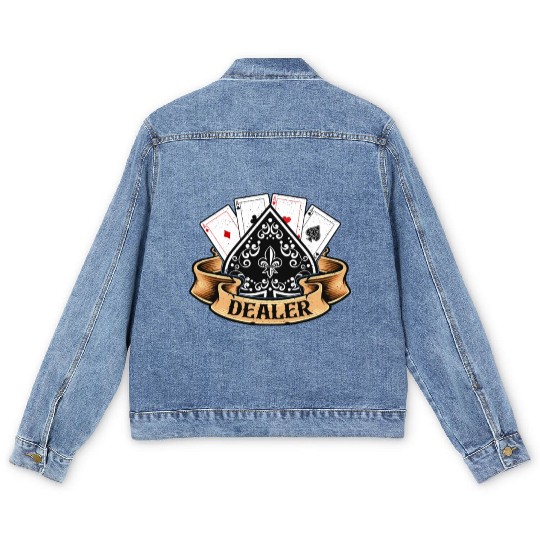 Classic Blackjack Dealer Gambling Card Game Casino Men's Denim Jackets