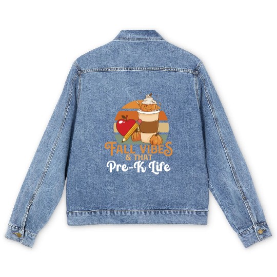 Fall Vibes That Pre-K Life Preschool Teacher Men's Denim Jackets