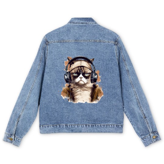 Funny Cat - grumpy face Men's Denim Jackets