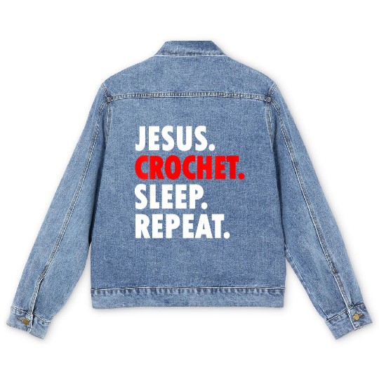 Jesus Crochet Sleep Repeat Novelty Hobby Men's Denim Jackets