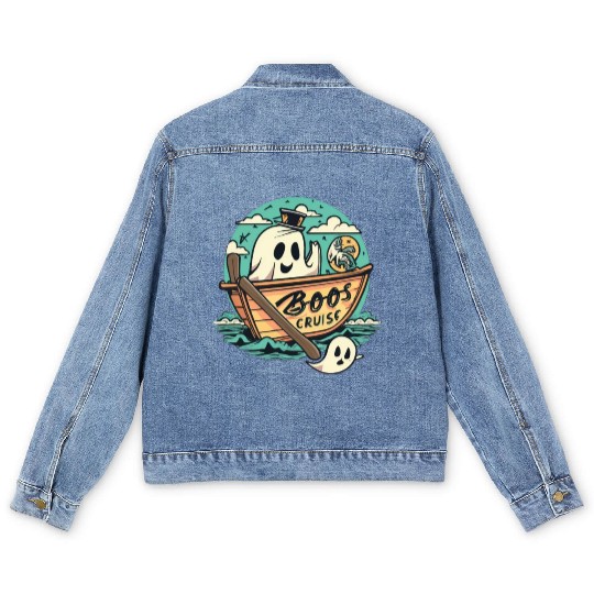 Spooky Cute Kawaii Ghost Design – Boos Cruise Men's Denim Jackets