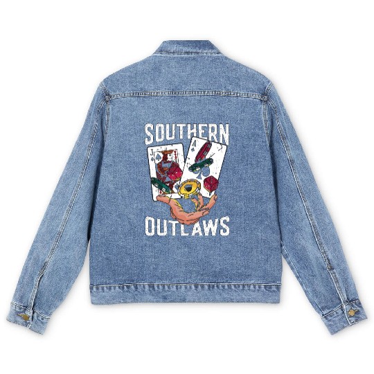 Classic Blackjack Southern Outlaws Loves Card Game Men's Denim Jackets