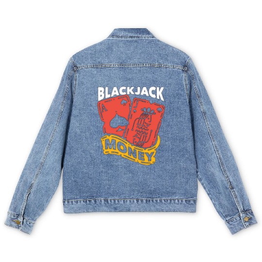 Classic Blackjack Money Casino Card Game Dealer Men's Denim Jackets