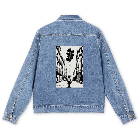 Girl Chasing Balloons Artwork Men's Denim Jackets