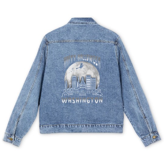 Happy Halloween Washington DC Men's Denim Jackets
