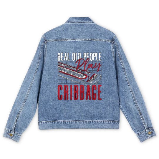 Cribbage Real Old People Play Cribbage Board Game Men's Denim Jackets