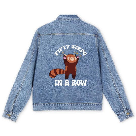 Fifty Steps In a Row Funny Walk Routine Red Panda Men's Denim Jackets