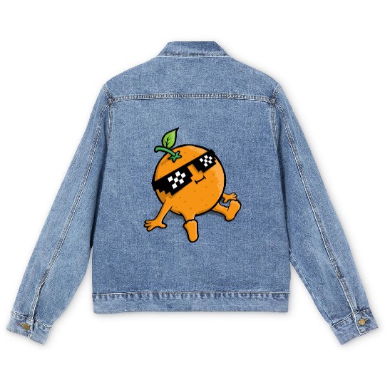 Cool Relaxing Orange Fruit Pixel Sunglasses Face Men's Denim Jackets