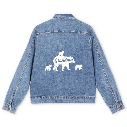 Vintage Grandma Bear 3 Cubs Mother's Day Men's Denim Jackets
