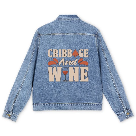 Cribbage And Wine Loves Board Game Card Game Crib Men's Denim Jackets