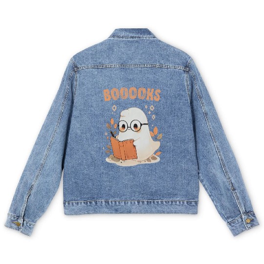 Funny Halloween Ghost Book Reading School Teacher Men's Denim Jackets