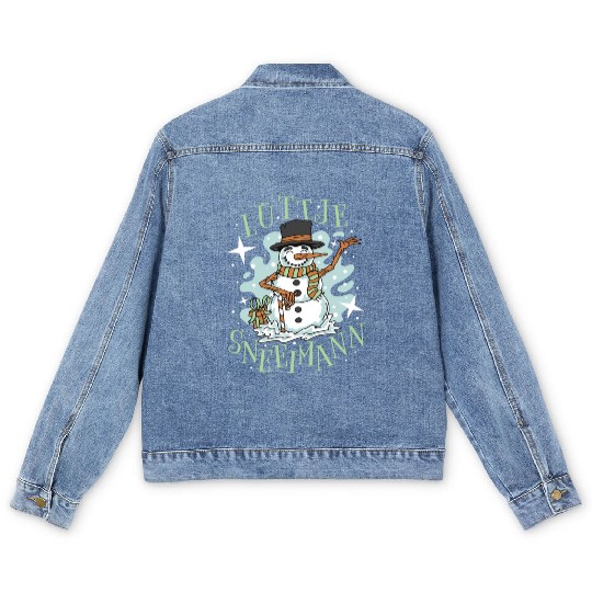 Happy snowman christmas Men's Denim Jackets