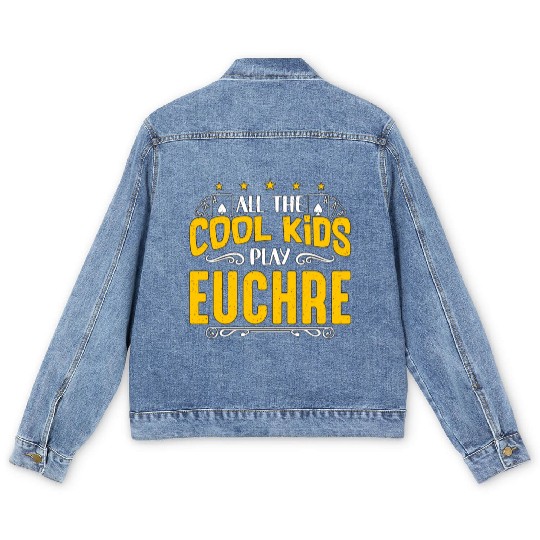 Euchre All The Cool Kids Play Euchre Board Game Men's Denim Jackets