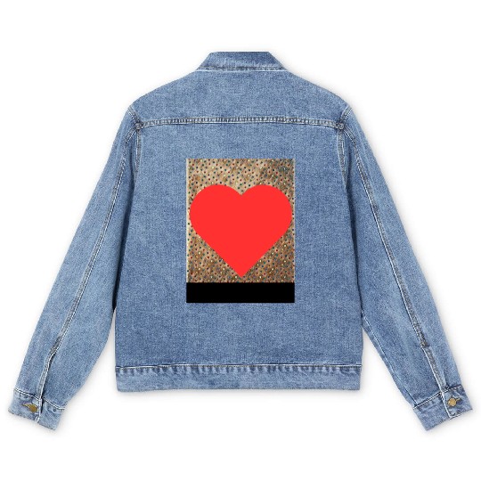 Romantic Red Love Heart on Brown Dotted Background Men's Denim Jackets