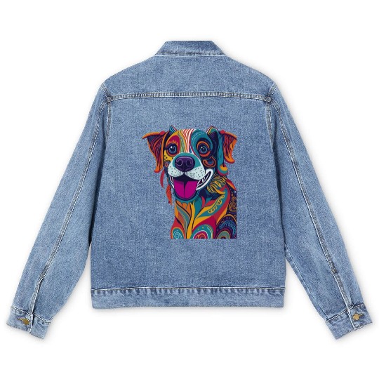 Abstract Dog Men's Denim Jackets