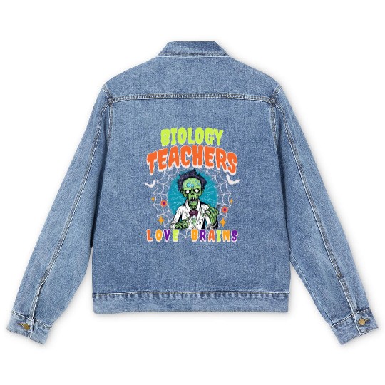 Halloween Biology Teachers Love Brains Men's Denim Jackets
