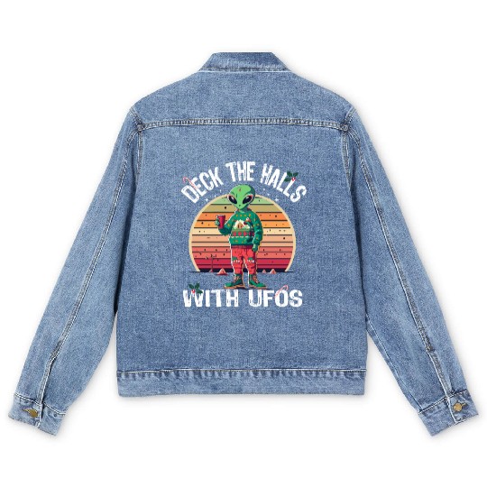 Beam Me Up Santa Claus Alien Christmas Ufo Coffee Men's Denim Jackets