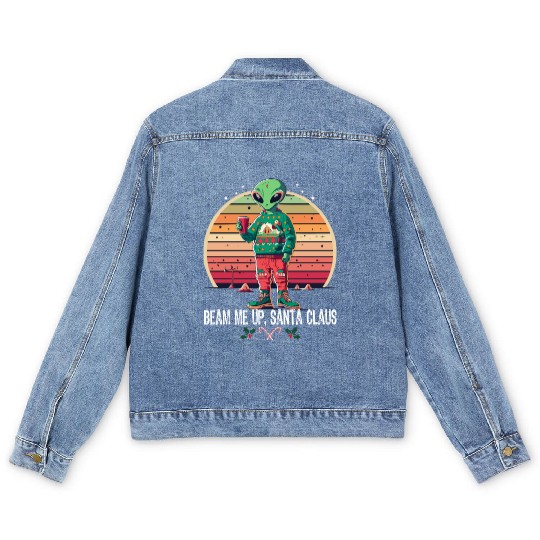 Beam Me Up Santa Claus Alien Christmas Ufo Coffee Men's Denim Jackets
