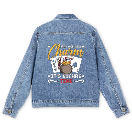Euchre Bring Your Lucky Charm It's Board Game Men's Denim Jackets