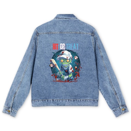 Hit or Treat Zombie Baseball Halloween costume Men's Denim Jackets