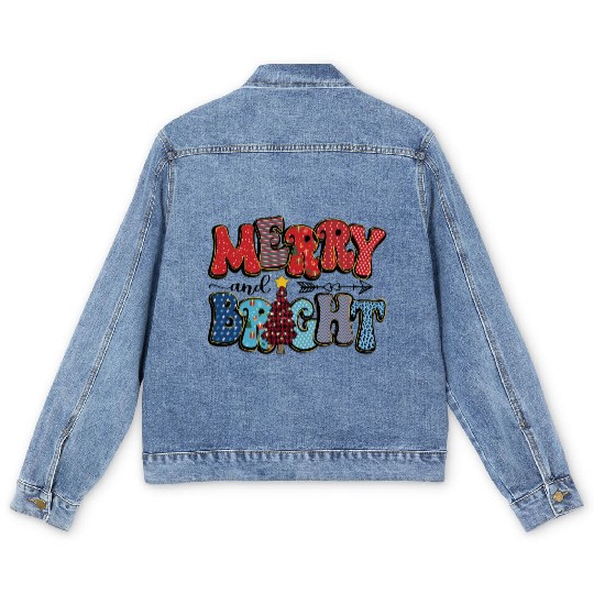 Merry and Bright Chistmas Tree Family Christmas Men's Denim Jackets