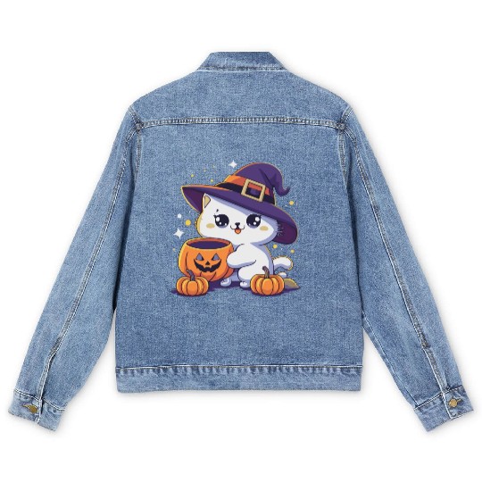 Cute Cat Halloween 3 Men's Denim Jackets