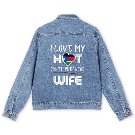 Funny I Love My Hot South Soudanese Wife Husband Men's Denim Jackets