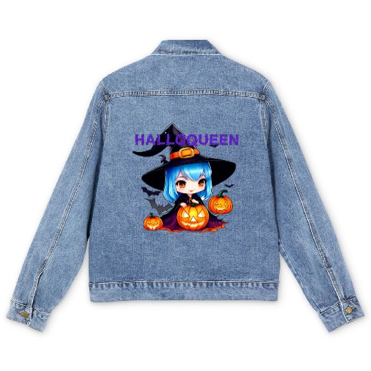 Hallo Light Blue Witch Men's Denim Jackets
