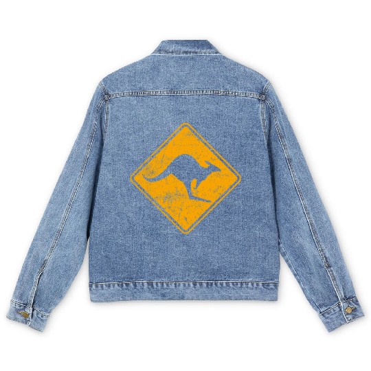Outback Kangaroo Crossing Road Sign Men's Denim Jackets