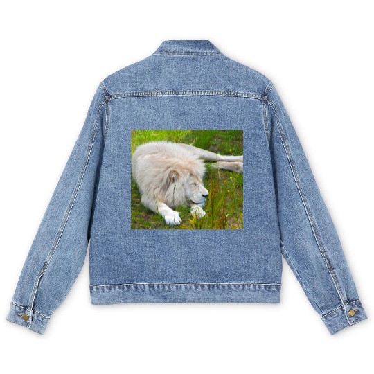 Slumbering Ivory King South African White Lion Men's Denim Jackets