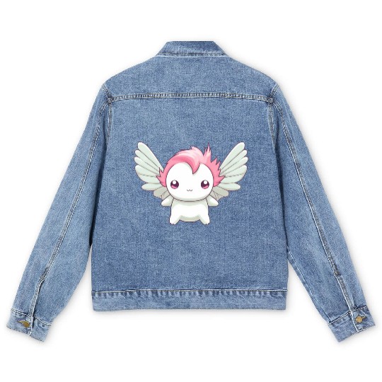 Sweet Axolotl with Angel Wings: Heavenly Design Men's Denim Jackets