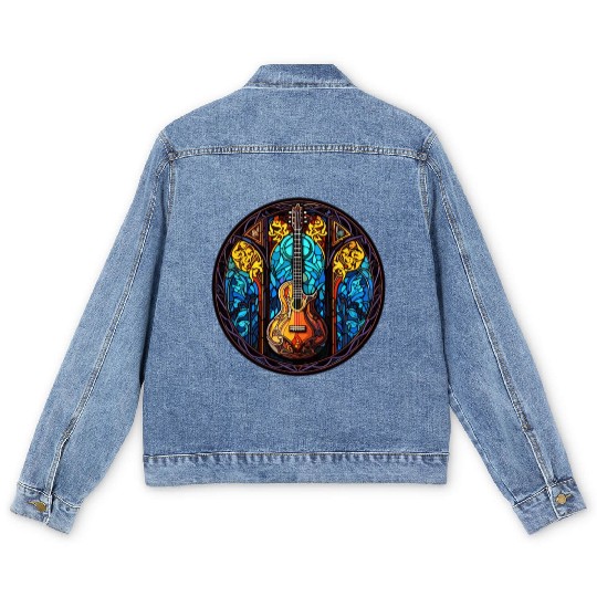 Guitar Stained Glass Art - Men Women Guitar Men's Denim Jackets