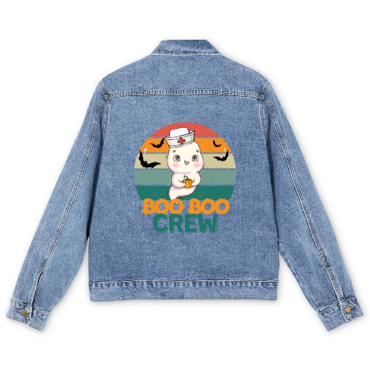 Boo Boo Crew Ghost Halloween Paramedic Nurse Ghost Men's Denim Jackets
