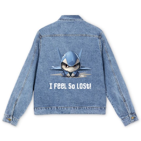 Little Lost Cute F35 Fighter Plane Illustration Men's Denim Jackets