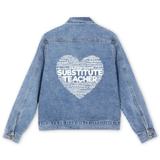 Substitute Teacher Word Cloud Back To School Men's Denim Jackets