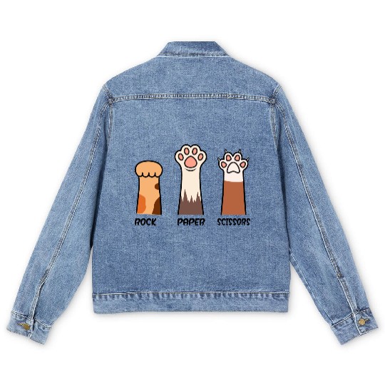 Rock Paper Scissors with Cat Paws Men's Denim Jackets