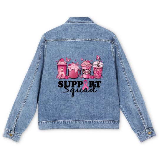 breast cancer coffee support squad Men's Denim Jackets