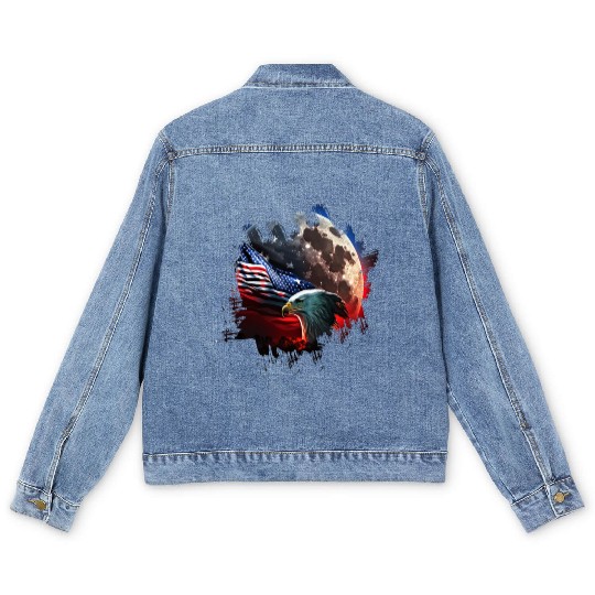 America eagle under Moon with American Flag Men's Denim Jackets
