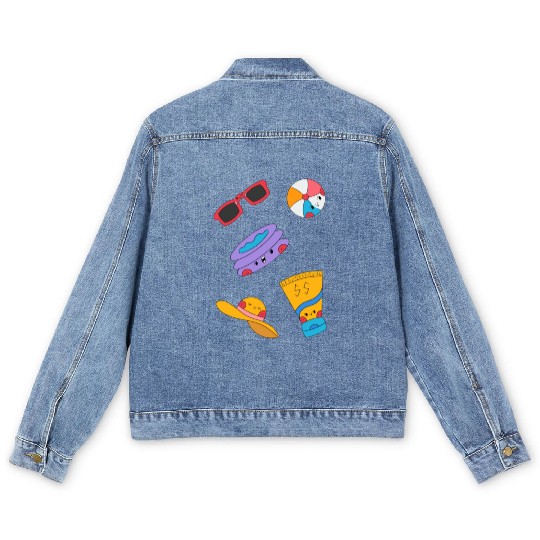 Cute Summer Pool Party Sticker Pack Men's Denim Jackets