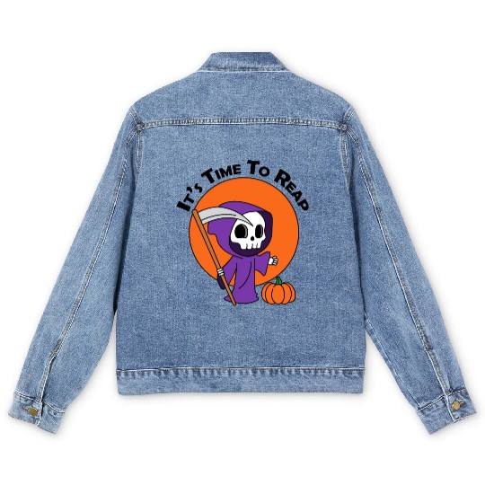 It's Time To Reap Halloween Spooky Grim Reaper Men's Denim Jackets