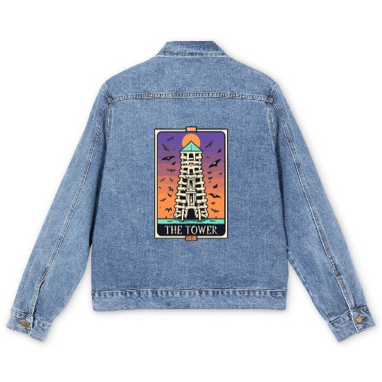 The Tower Tarot Skeleton Halloween Style Men's Denim Jackets