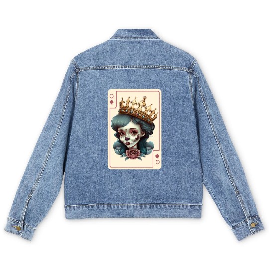 Poker Card Game Scary Halloween Cards Men's Denim Jackets