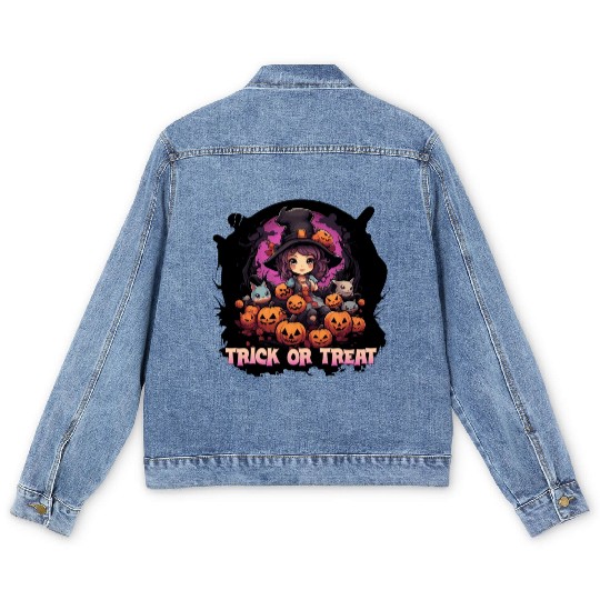 Cute Halloween witch Men's Denim Jackets