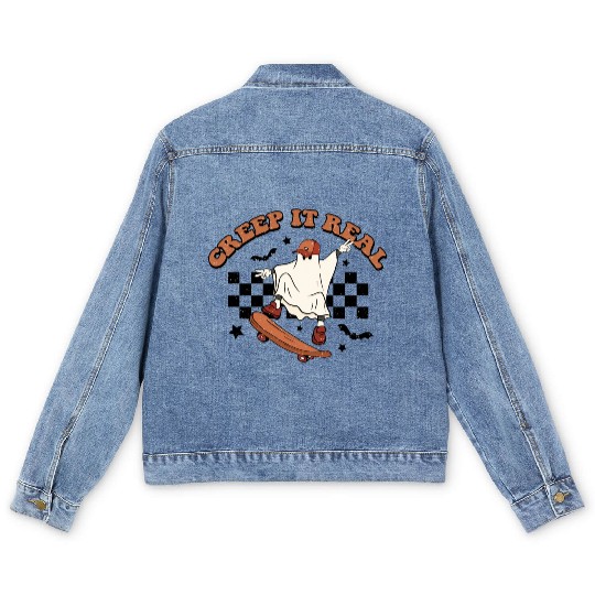 Creep It Real Halloween Ghost Skating Men's Denim Jackets