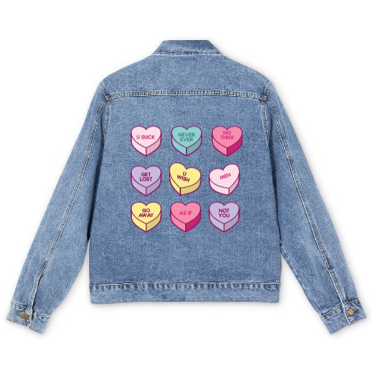 Sassy Anti Valentines Day Conversation Candy Men's Denim Jackets