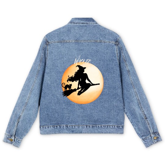 Wicked Cat Witch Funny Halloween Witch Men's Denim Jackets
