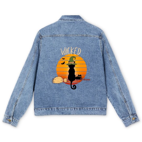 Wicked Cat Witch Funny Halloween Witch Men's Denim Jackets