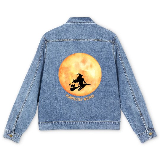 Wicked Cat Witch Funny Halloween Witch Men's Denim Jackets