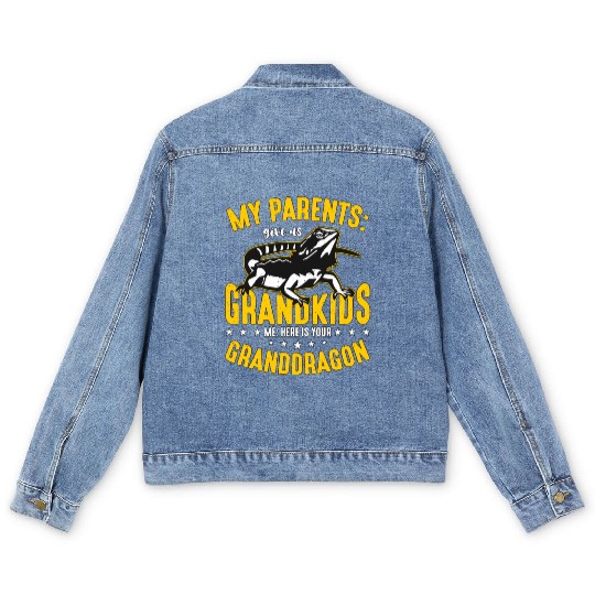 Bearded Dragon My Parents Give Us Grandkids Lizard Men's Denim Jackets