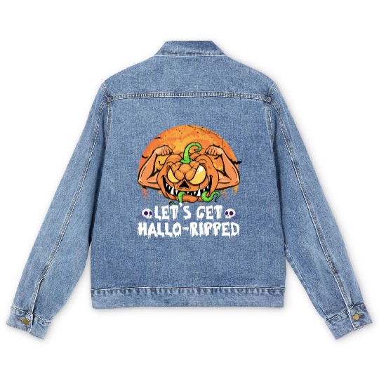 Lets Get Hallo Ripped Men's Denim Jackets Funny Halloween